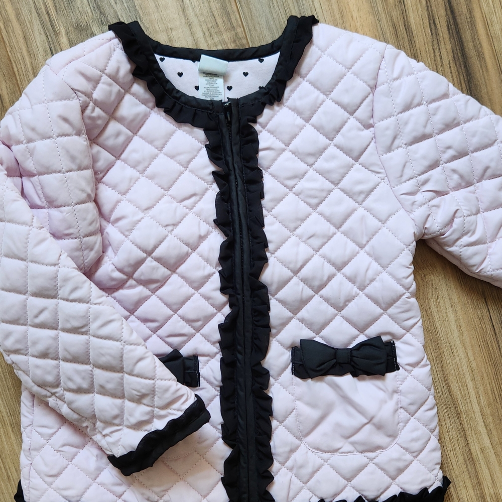 Boutique 9 Pink Quilted Kids Puffer with Black Trim